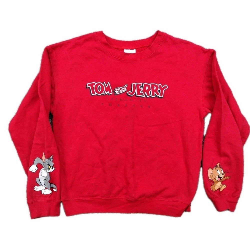 Tom And Jerry Adult Medium Red Sweatshirt Long Sleeve Frenemies Forever